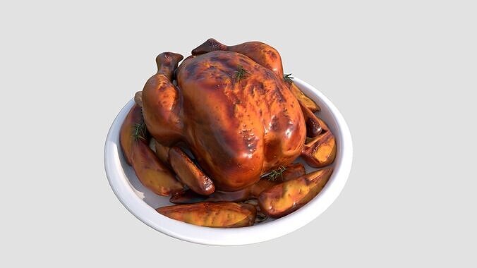 Grilled  Roasted Whole Chicken Low-poly 3D model 2