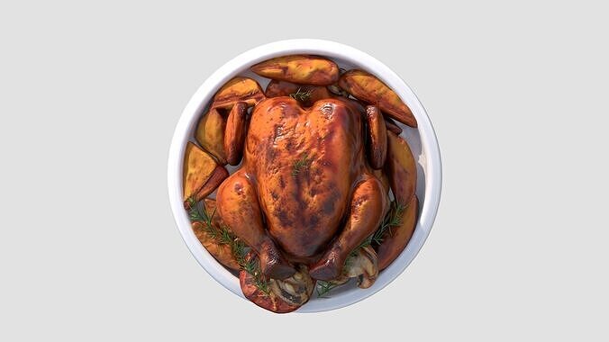 Grilled  Roasted Whole Chicken Low-poly 3D model 3