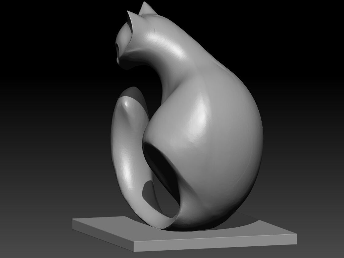 cat sculpture sitting 3D print model_1