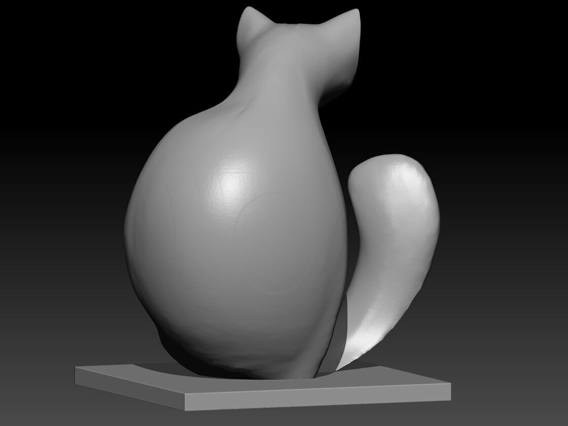 cat sculpture sitting 3D print model_2