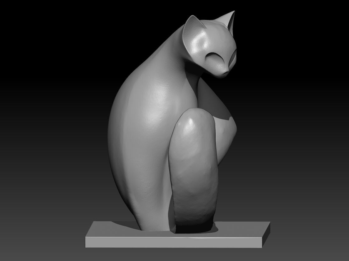 cat sculpture sitting 3D print model_3