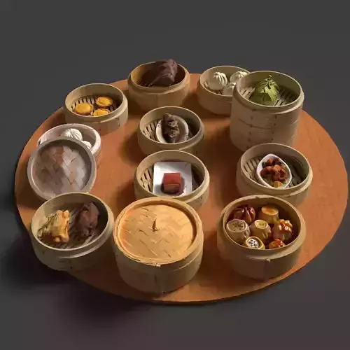 Chinese  dim sum collection Low-poly 3D model