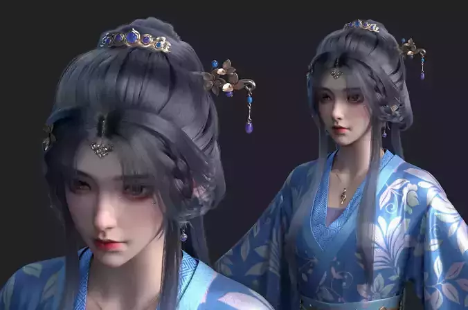 Beauty in ancient costume beautiful virtual human 3D model