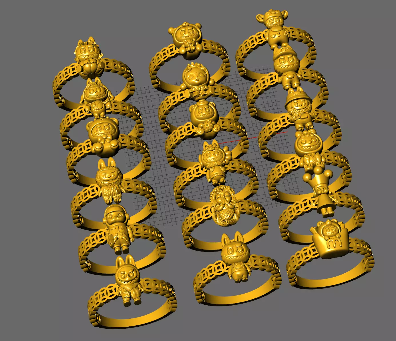 LABUBU COIN RINGS COMBO OF 18 CUTE VERSION 2 3D print model_0