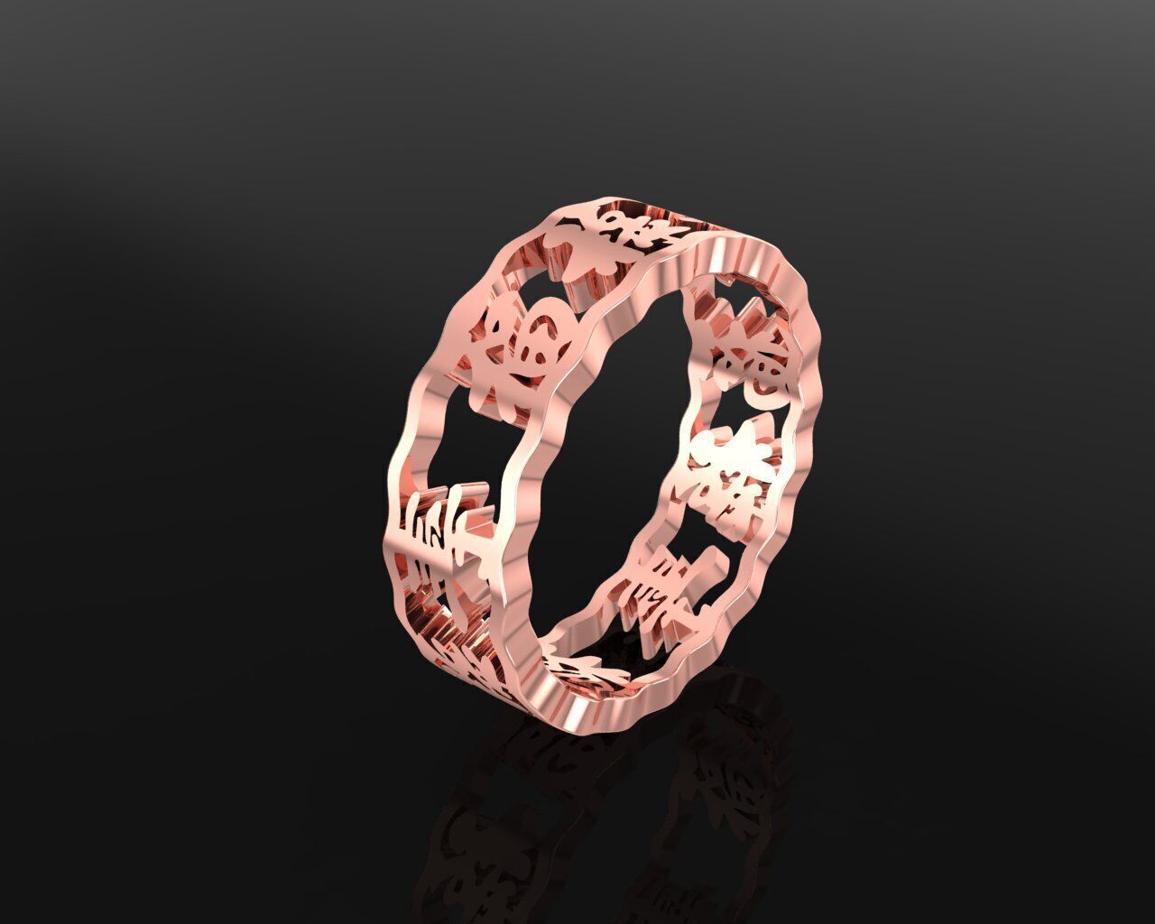 13a Chinese letters fengshui ring 3D print model_4