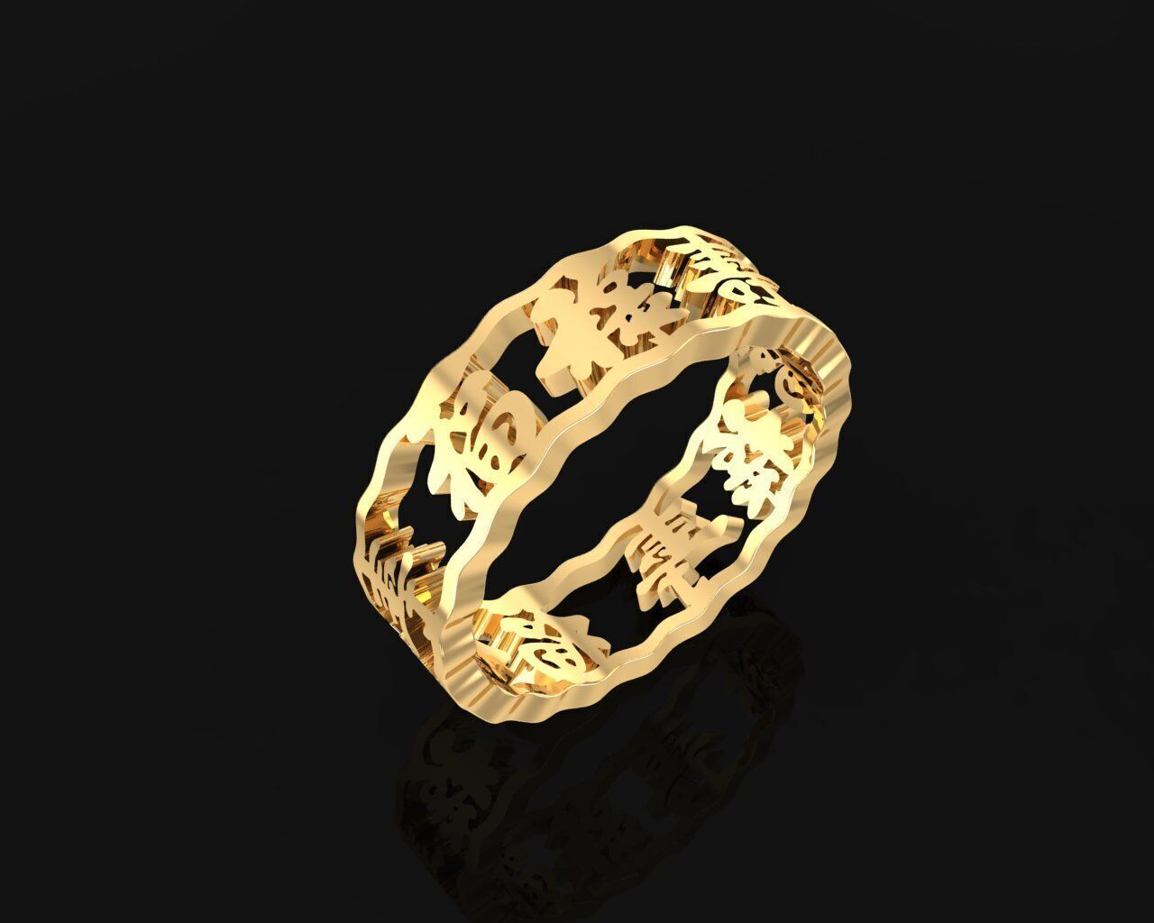 13a Chinese letters fengshui ring 3D print model_7