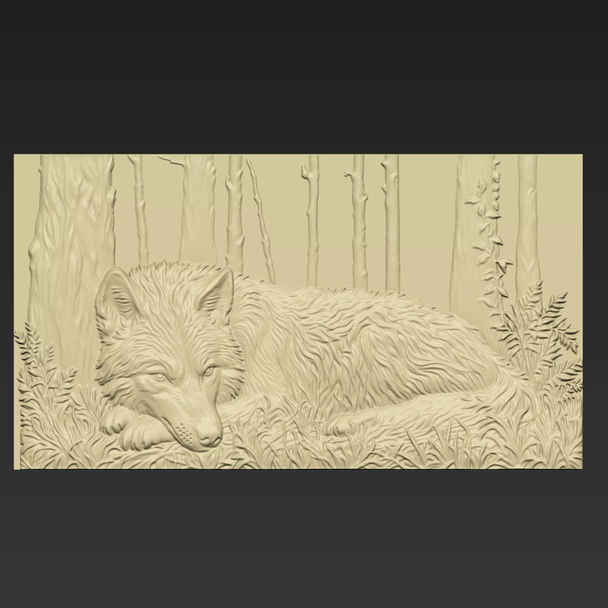 A Sleeping Wolf in the Forest A125 3D print model