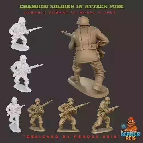 Charging Soldier in Attack Pose 3D print model