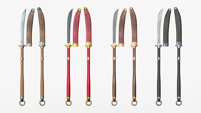 Japanese Spear Nagamaki 4 colors 3D model