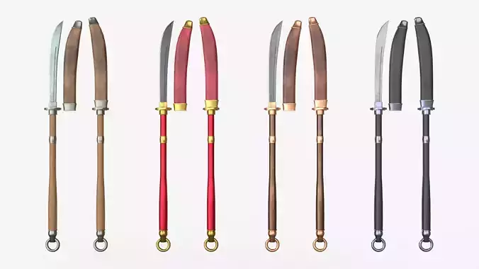 Japanese Spear Nagamaki 4 colors 3D model