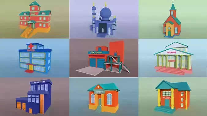 Low poly city building - Pack 01 Low-poly 3D model