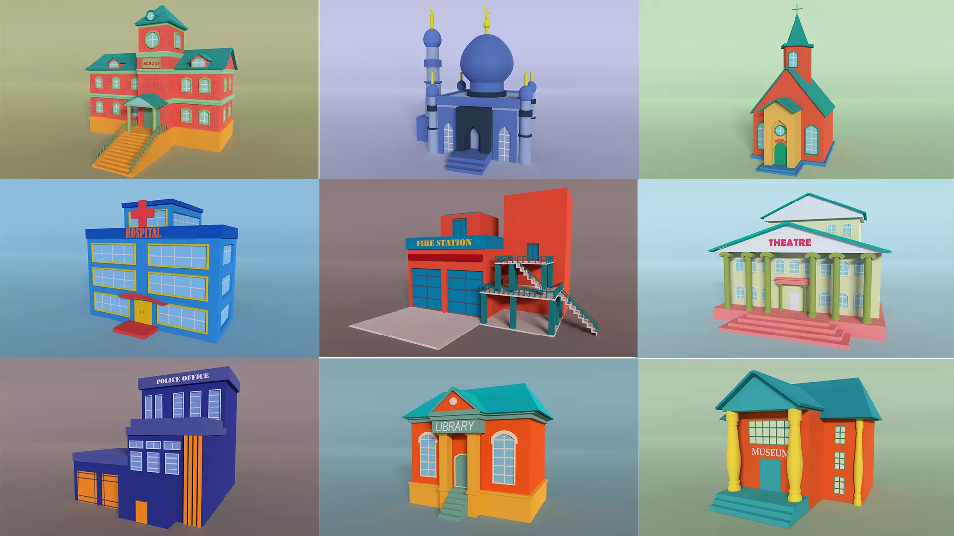 Low poly city building - Pack 01 Low-poly 3D model_0