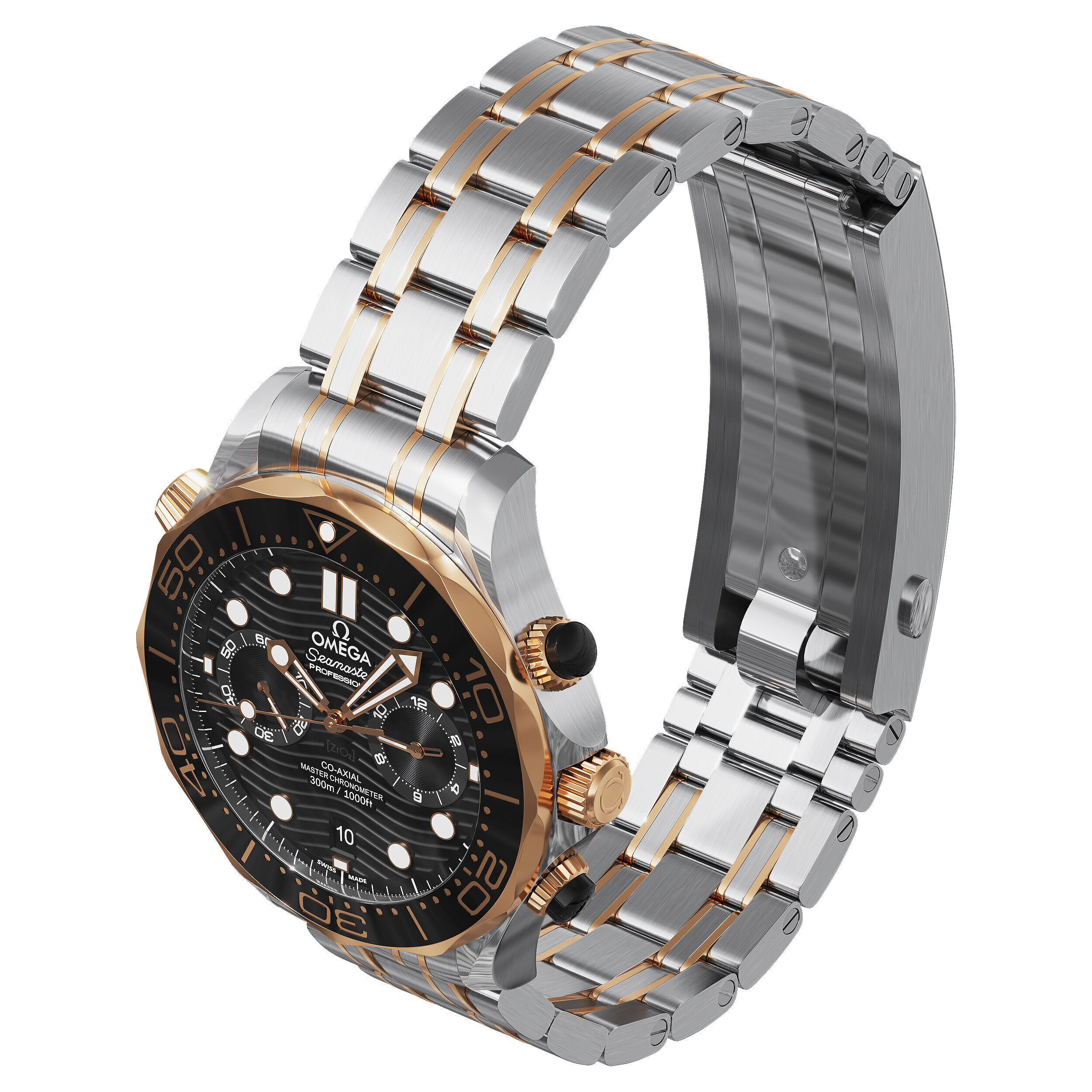 Omega Seamaster Diver 300M 44mm gold on steel 3D model_4