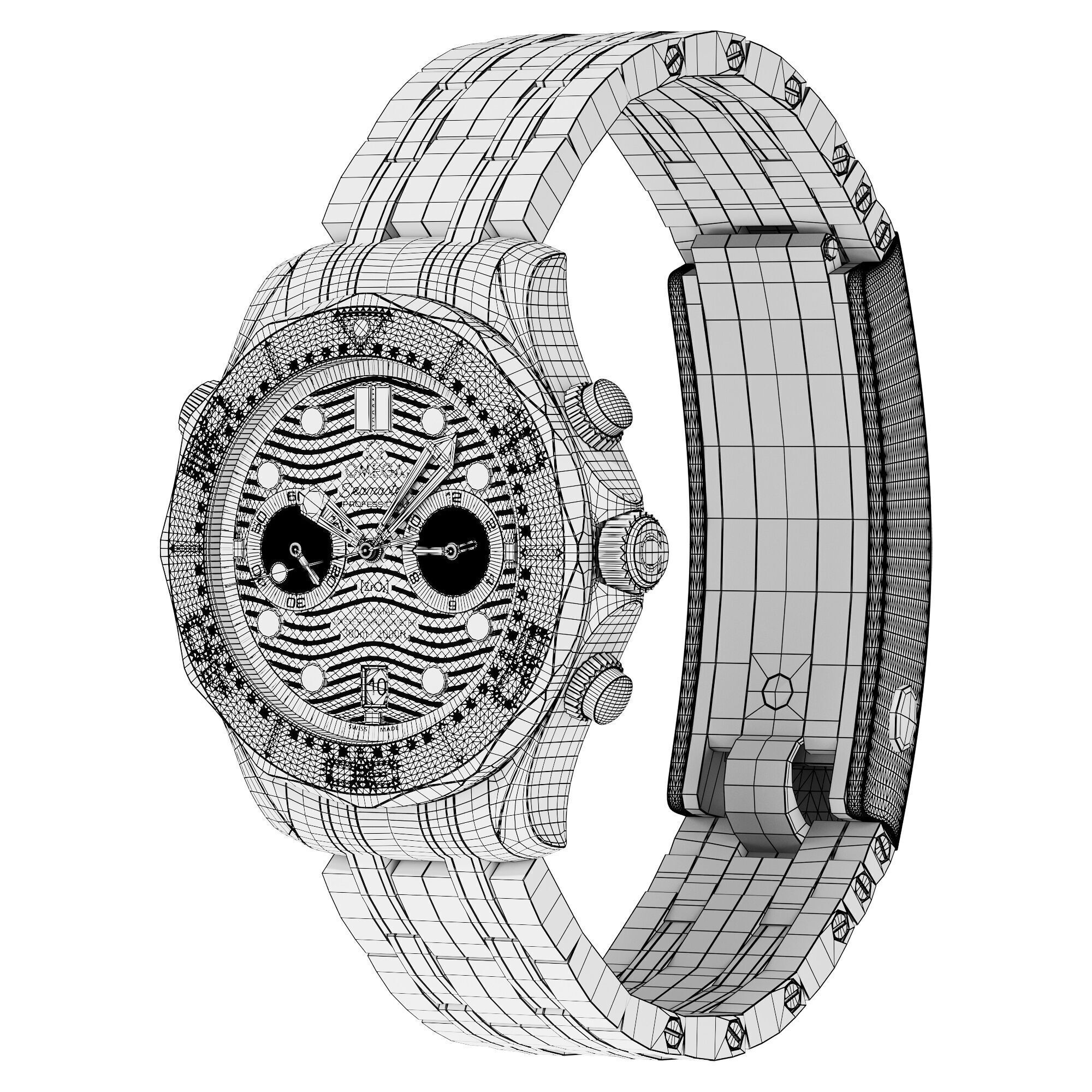 Omega Seamaster Diver 300M 44mm gold on steel 3D model_7