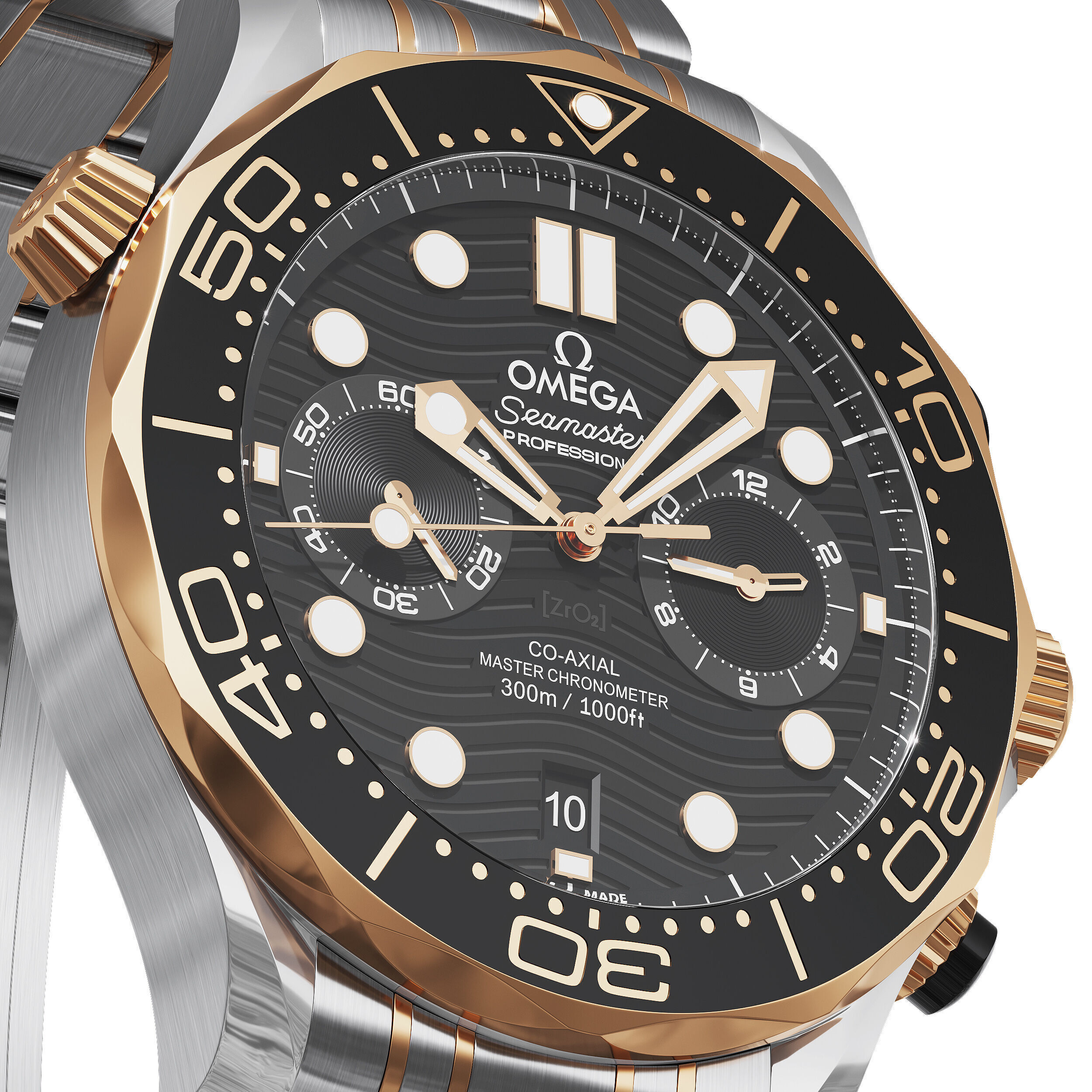 Omega Seamaster Diver 300M 44mm gold on steel 3D model_3