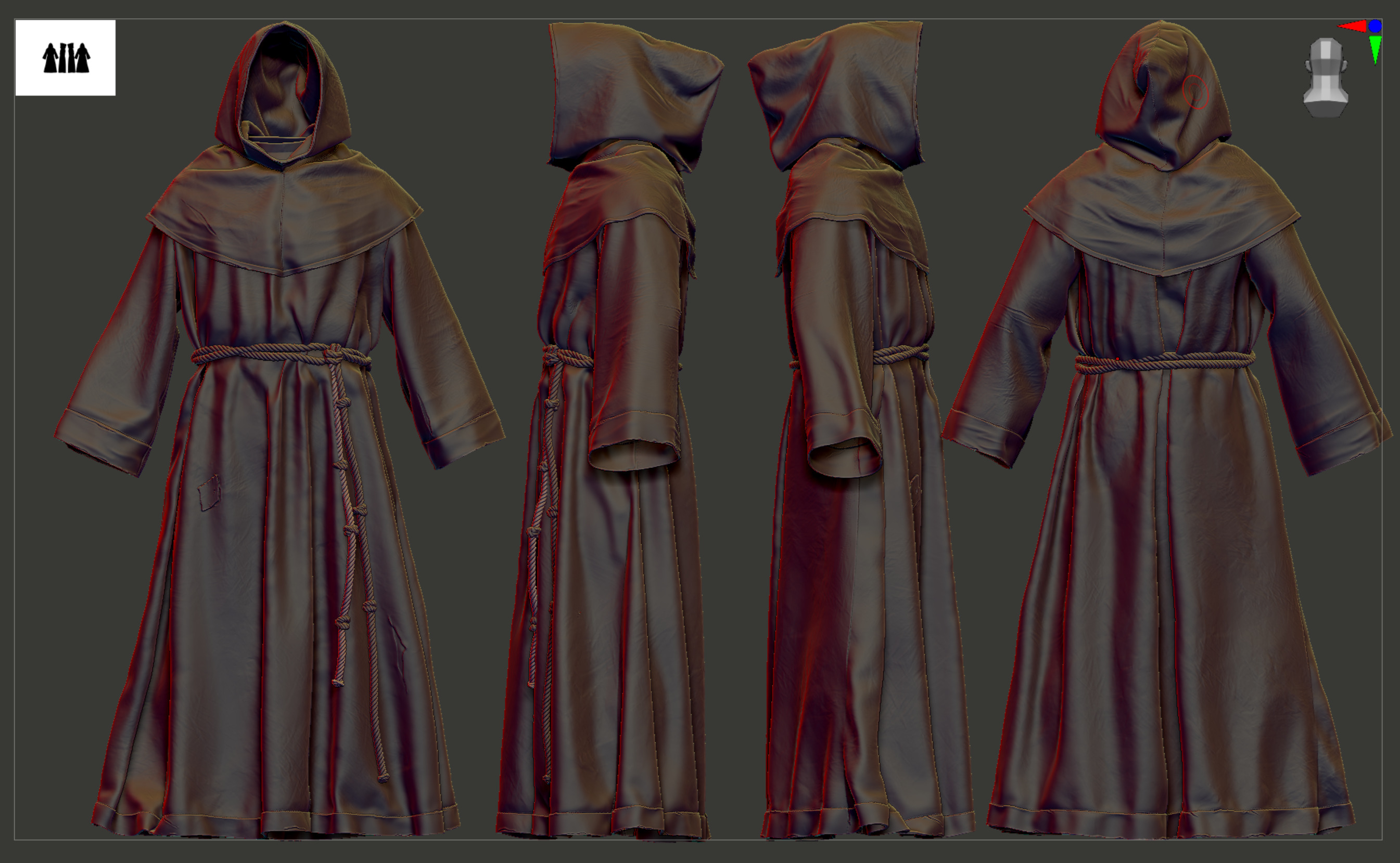 3D RELIGIOUS OUTFITS Monks  Low-poly 3D model_3