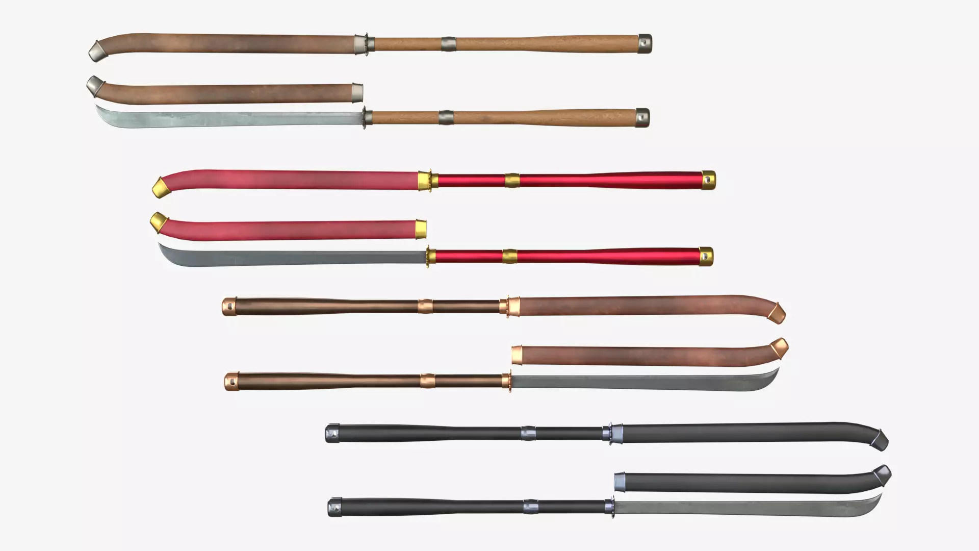 Japanese Spear Nagamaki 2  four colors 3D model_0