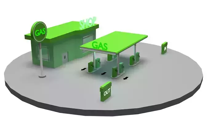 Low Poly Gas Station with Tuck Shop 3D model