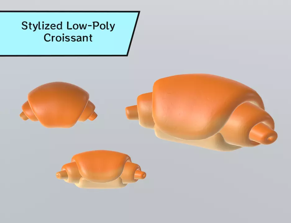 Stylized Low-Poly Croissant Low-poly 3D model_0