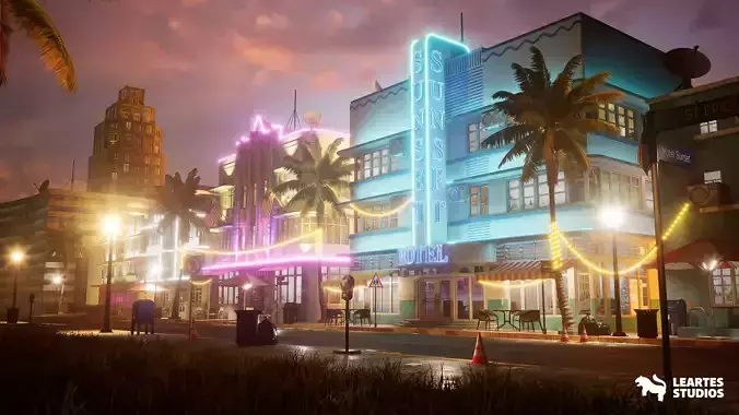 Miami Vice City Environment Low-poly 3D model