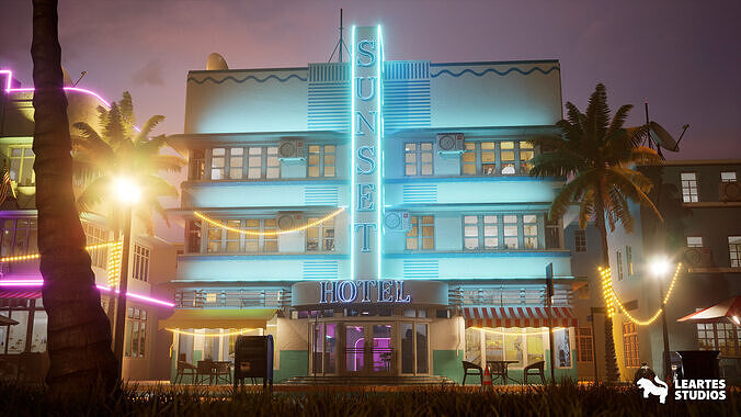 Miami Vice City Environment Low-poly 3D model 4
