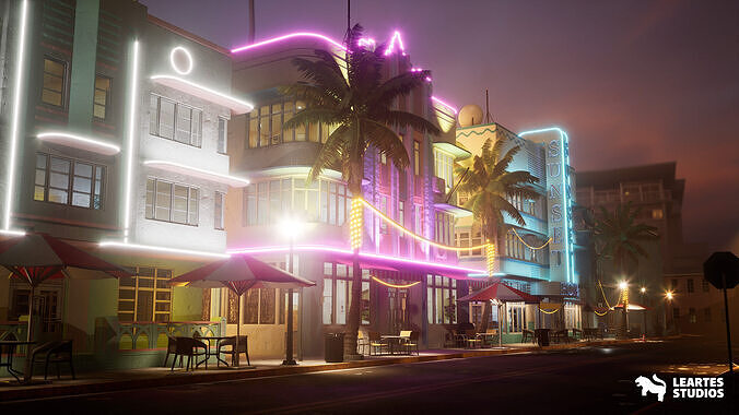 Miami Vice City Environment Low-poly 3D model 2