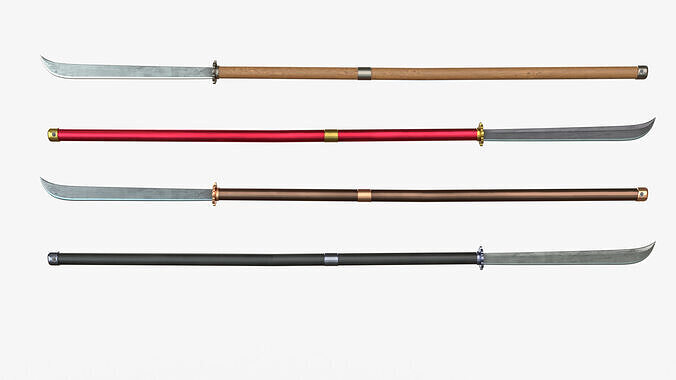 Japanese Spear Naginata 4 colors 3D model