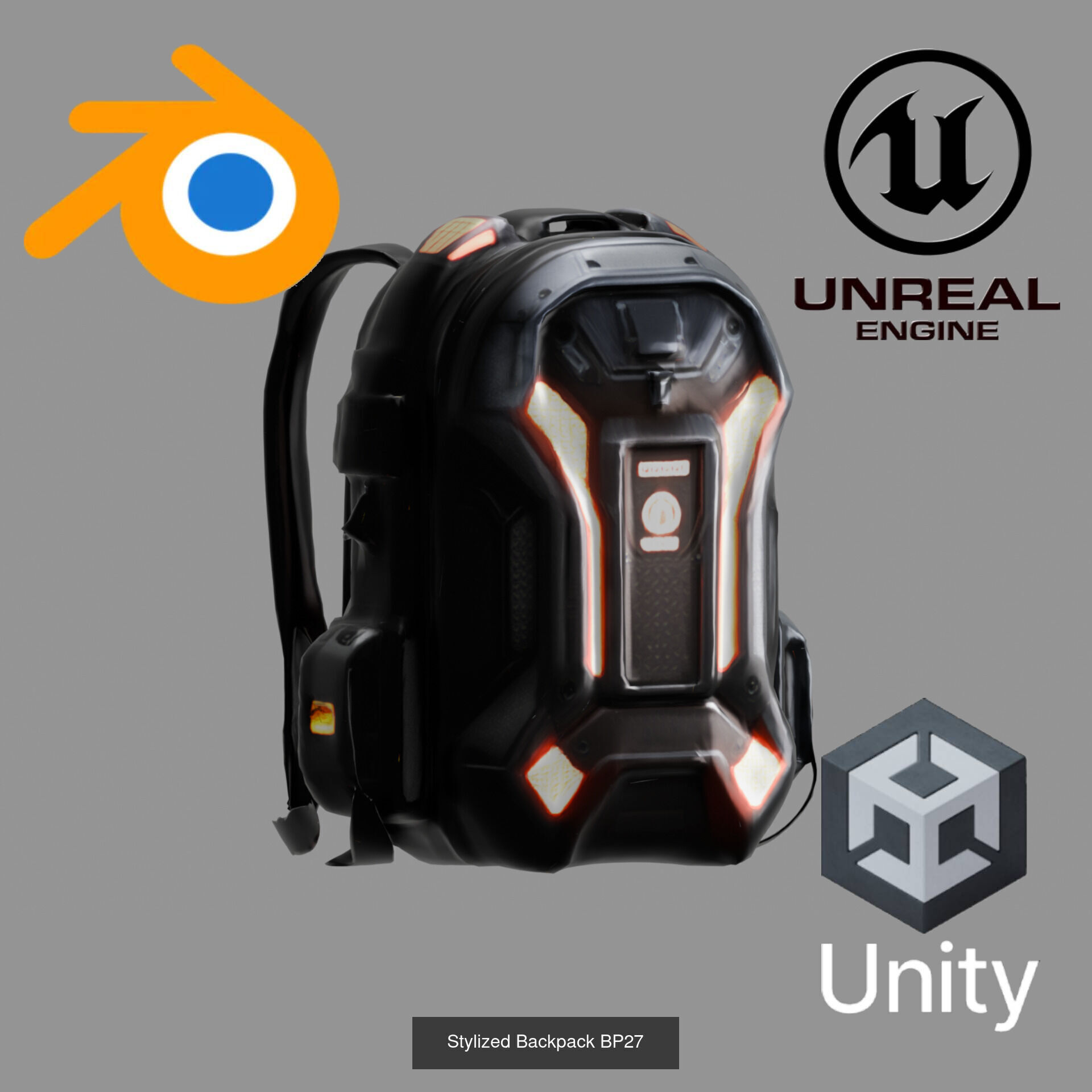Sci-Fi Stylized Backpack Pack - Futuristic and Cyberpunk Bags 3D Model Collection_15