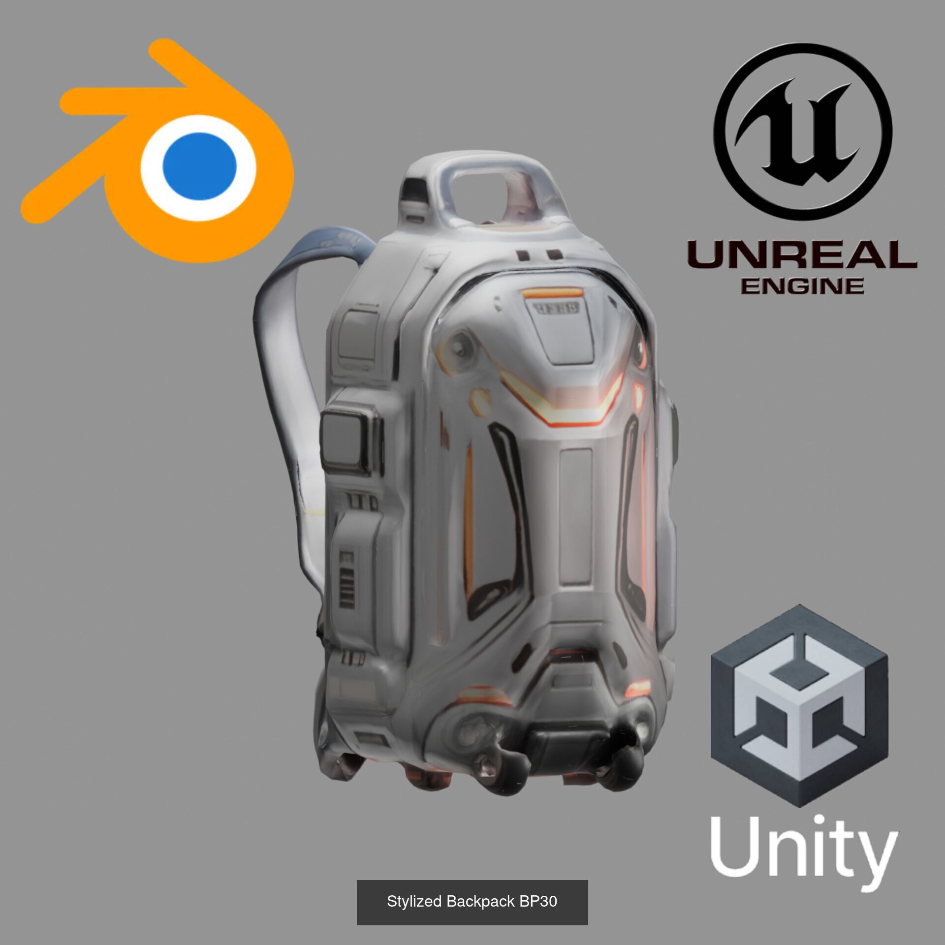 Sci-Fi Stylized Backpack Pack - Futuristic and Cyberpunk Bags 3D Model Collection_18