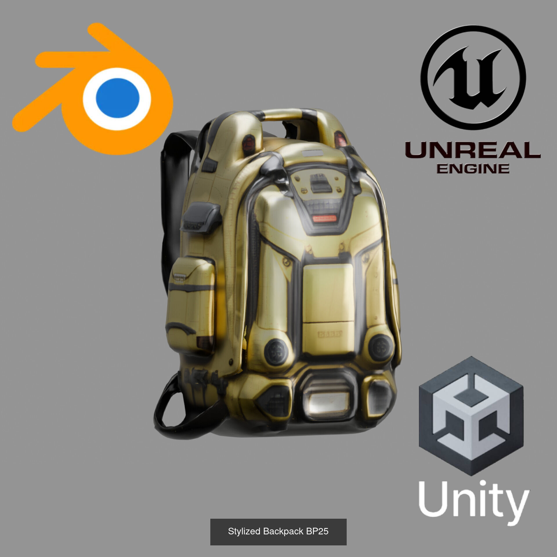 Sci-Fi Stylized Backpack Pack - Futuristic and Cyberpunk Bags 3D Model Collection_13