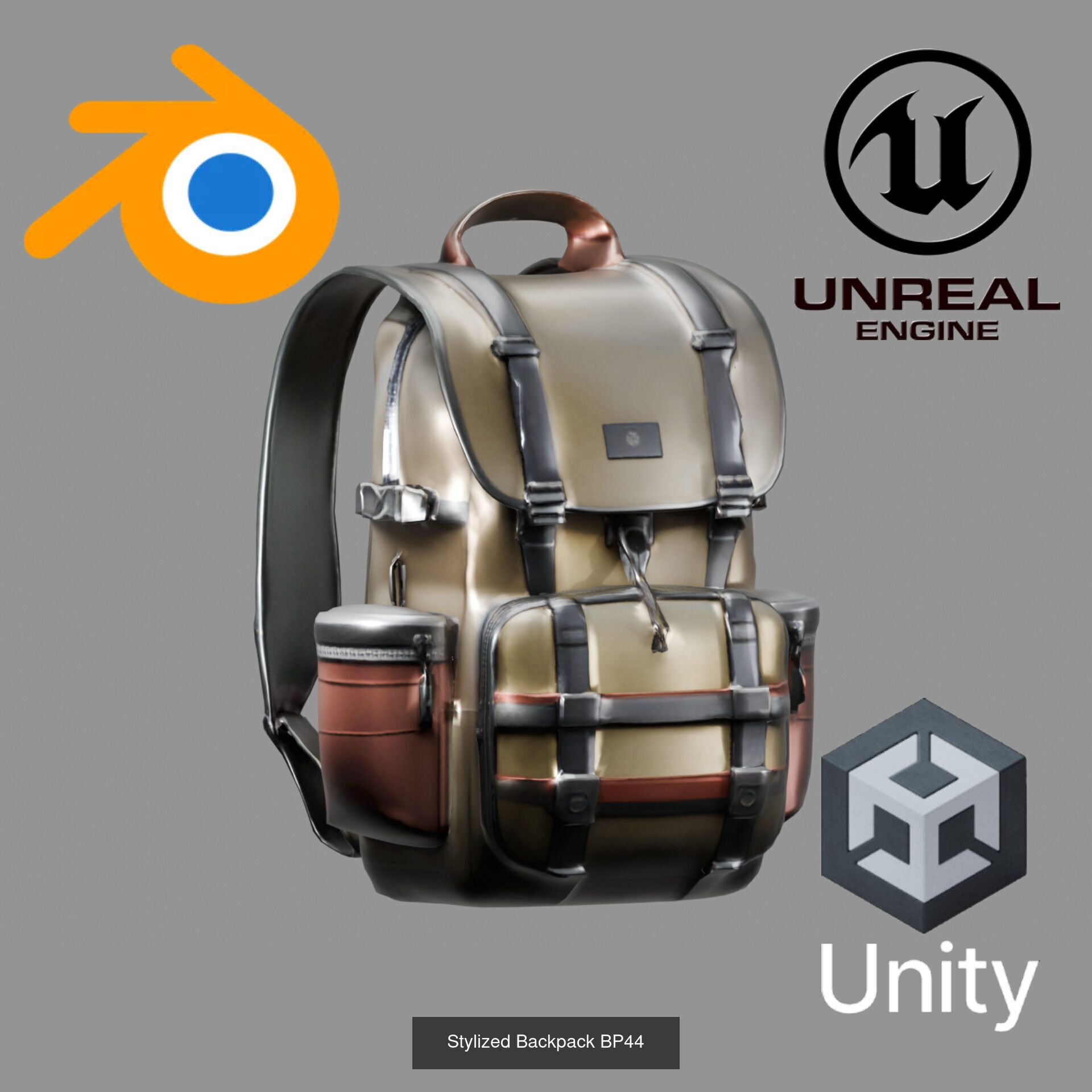Sci-Fi Stylized Backpack Pack - Futuristic and Cyberpunk Bags 3D Model Collection_23