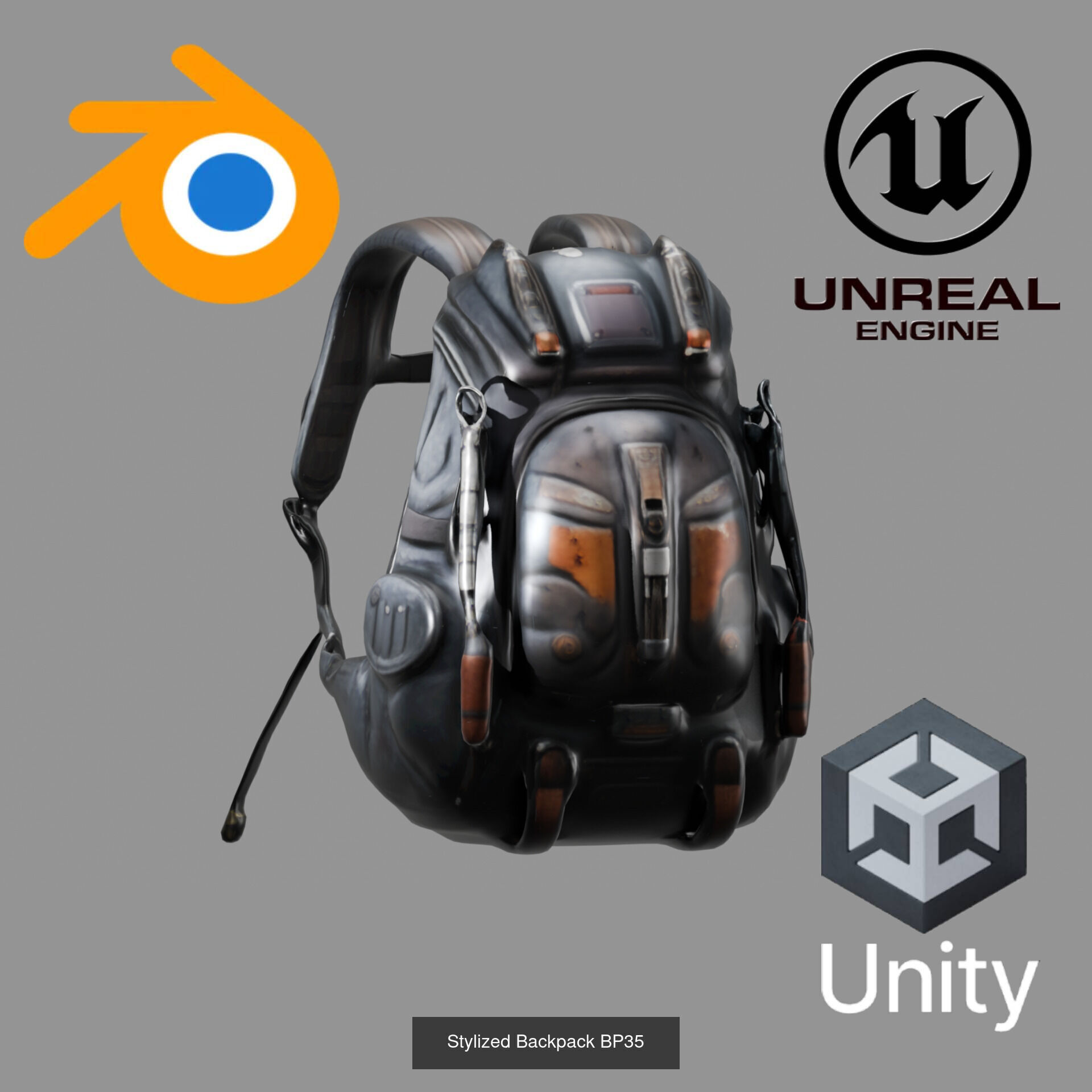 Sci-Fi Stylized Backpack Pack - Futuristic and Cyberpunk Bags 3D Model Collection_22