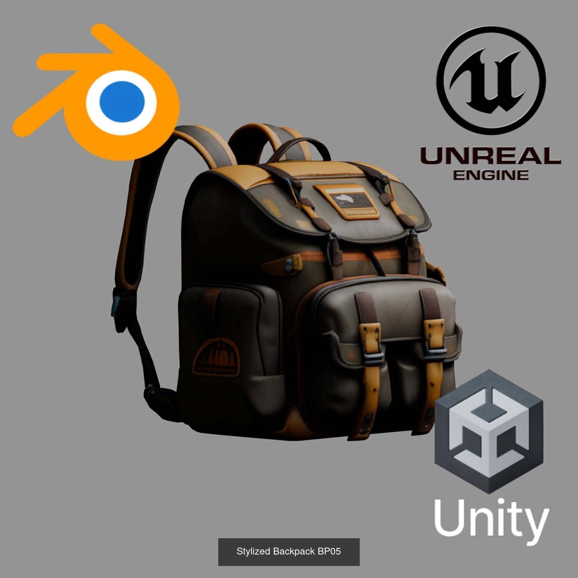 Sci-Fi Stylized Backpack Pack - Futuristic and Cyberpunk Bags 3D Model Collection_5