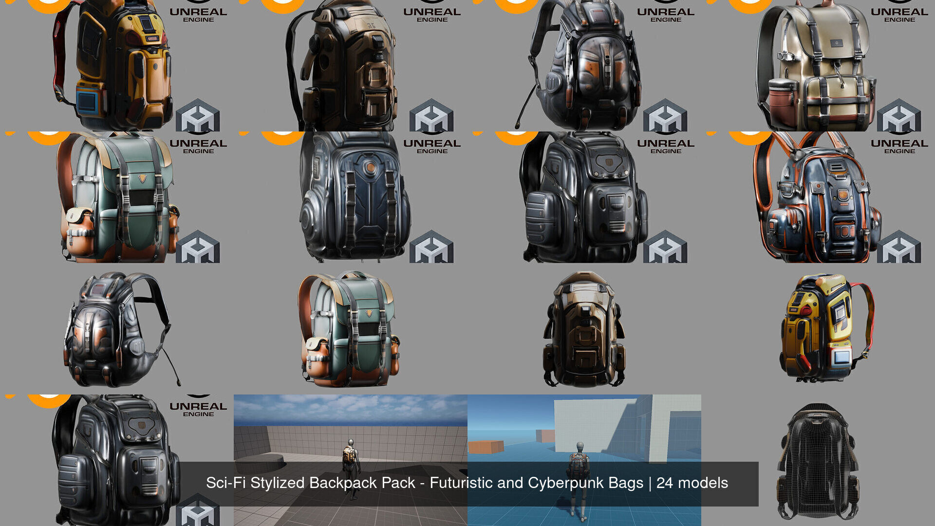 Sci-Fi Stylized Backpack Pack - Futuristic and Cyberpunk Bags 3D Model Collection_3