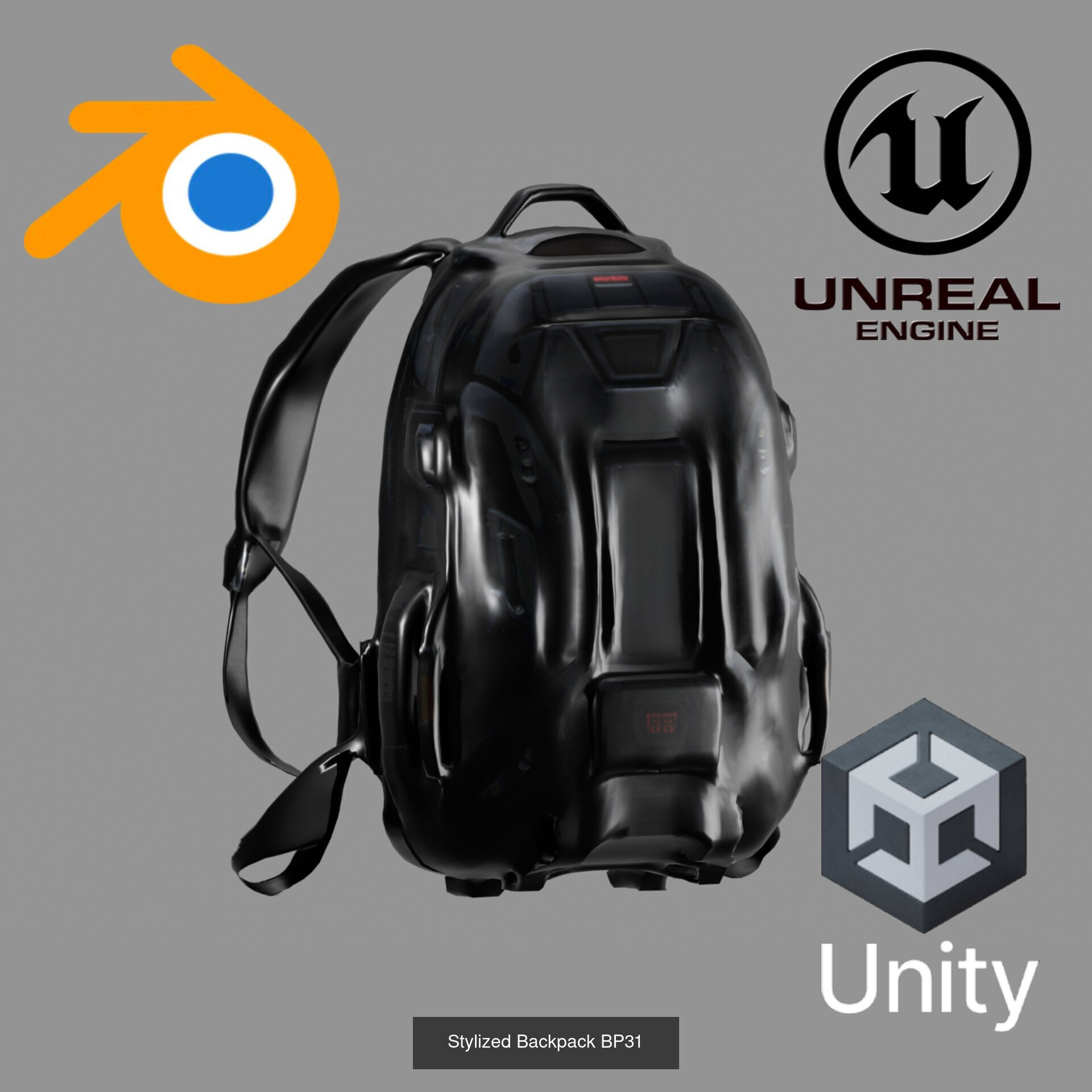 Sci-Fi Stylized Backpack Pack - Futuristic and Cyberpunk Bags 3D Model Collection_19