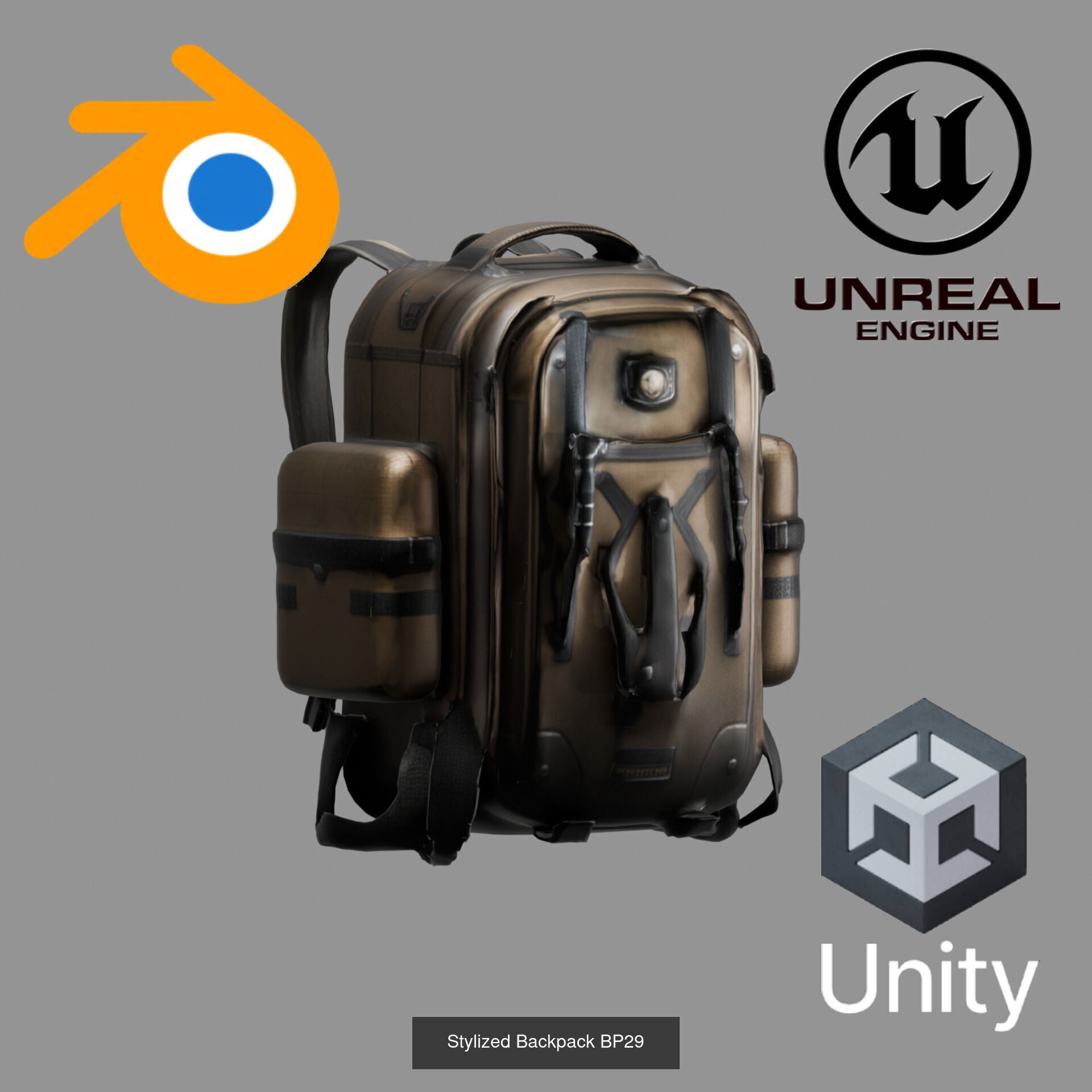 Sci-Fi Stylized Backpack Pack - Futuristic and Cyberpunk Bags 3D Model Collection_17