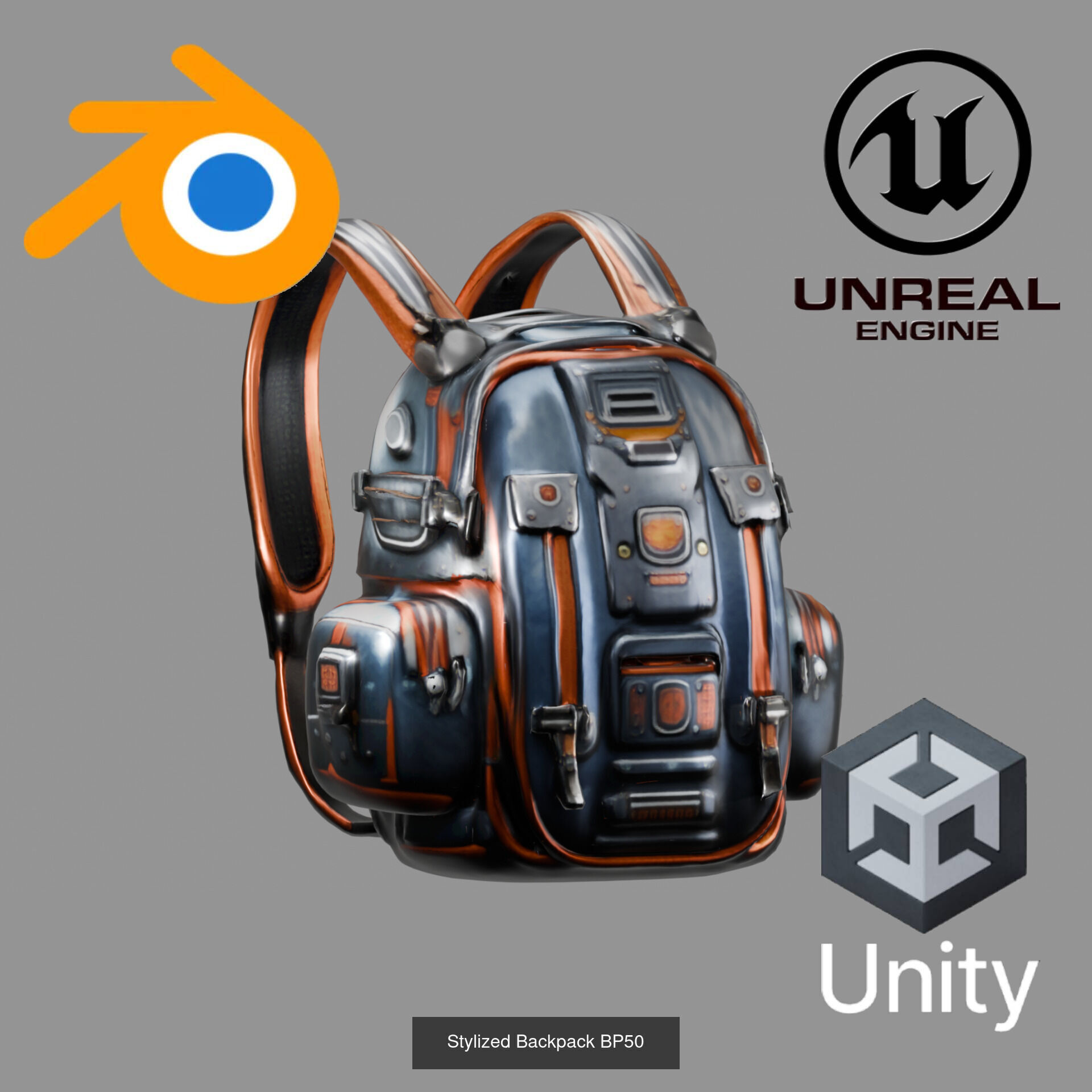 Sci-Fi Stylized Backpack Pack - Futuristic and Cyberpunk Bags 3D Model Collection_27