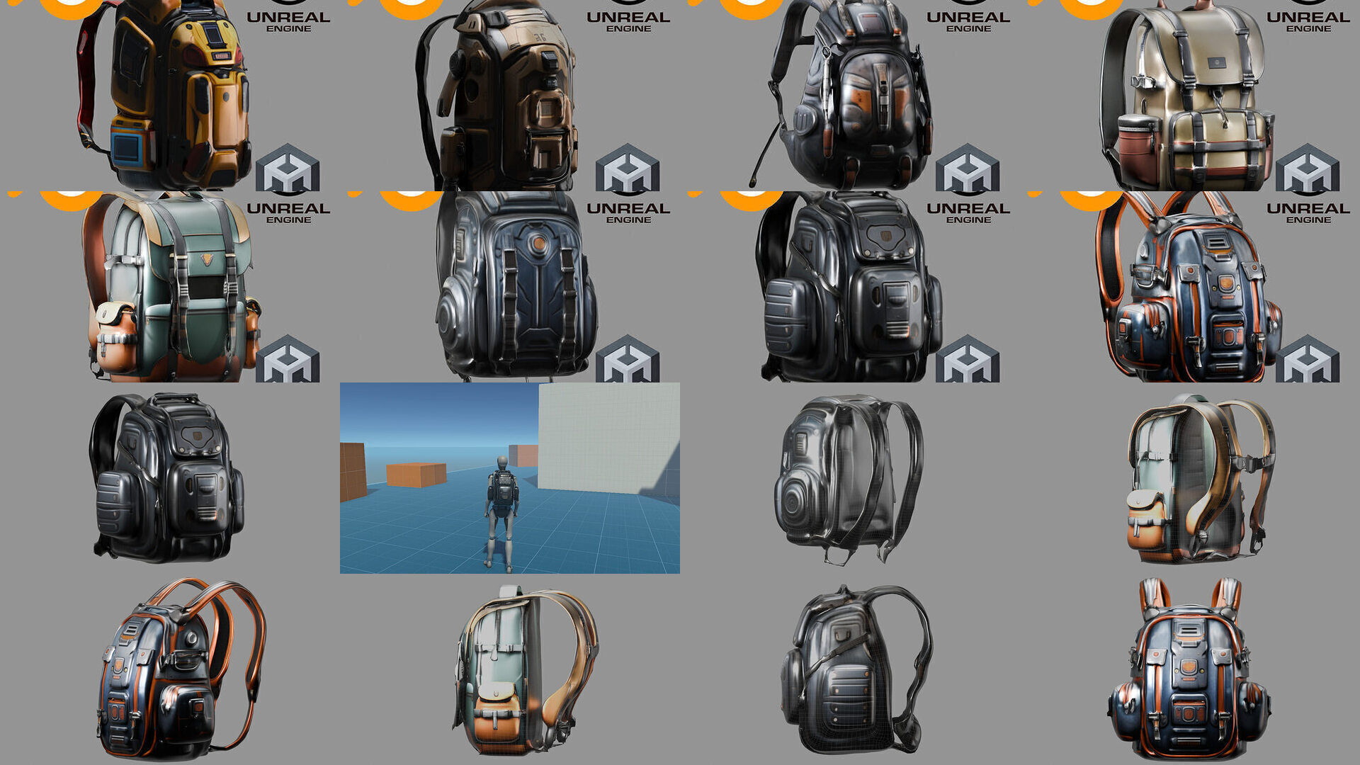 Sci-Fi Stylized Backpack Pack - Futuristic and Cyberpunk Bags 3D Model Collection_2