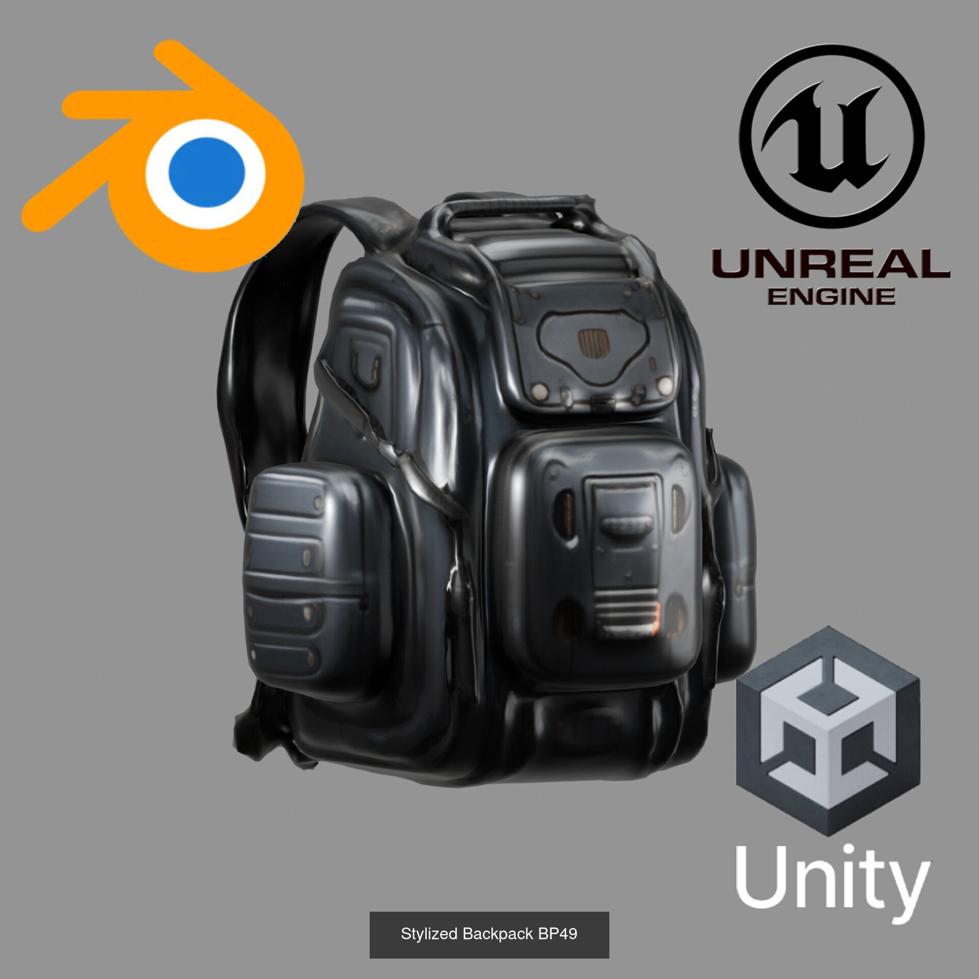 Sci-Fi Stylized Backpack Pack - Futuristic and Cyberpunk Bags 3D Model Collection_26
