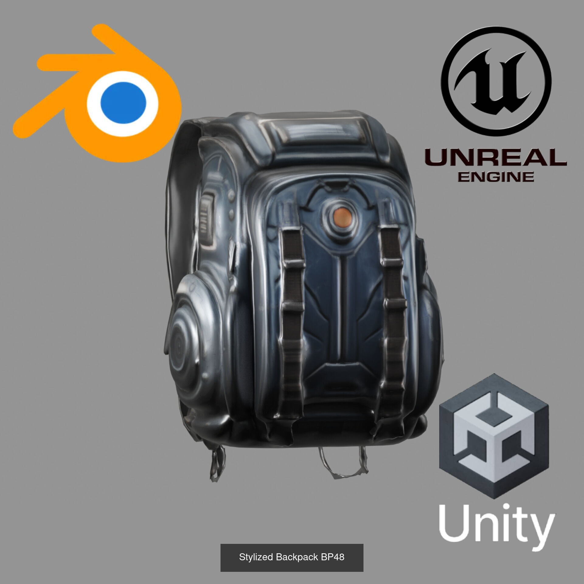 Sci-Fi Stylized Backpack Pack - Futuristic and Cyberpunk Bags 3D Model Collection_25