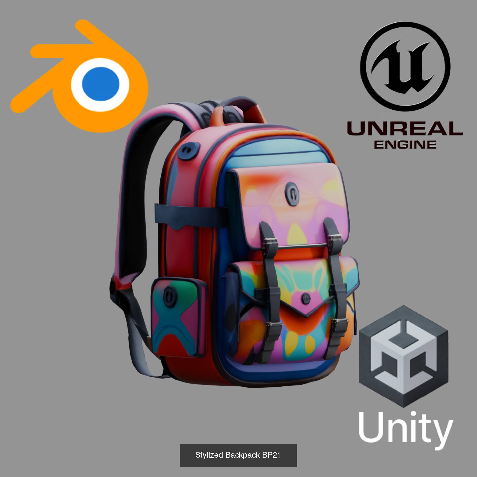 Sci-Fi Stylized Backpack Pack - Futuristic and Cyberpunk Bags 3D Model Collection_9