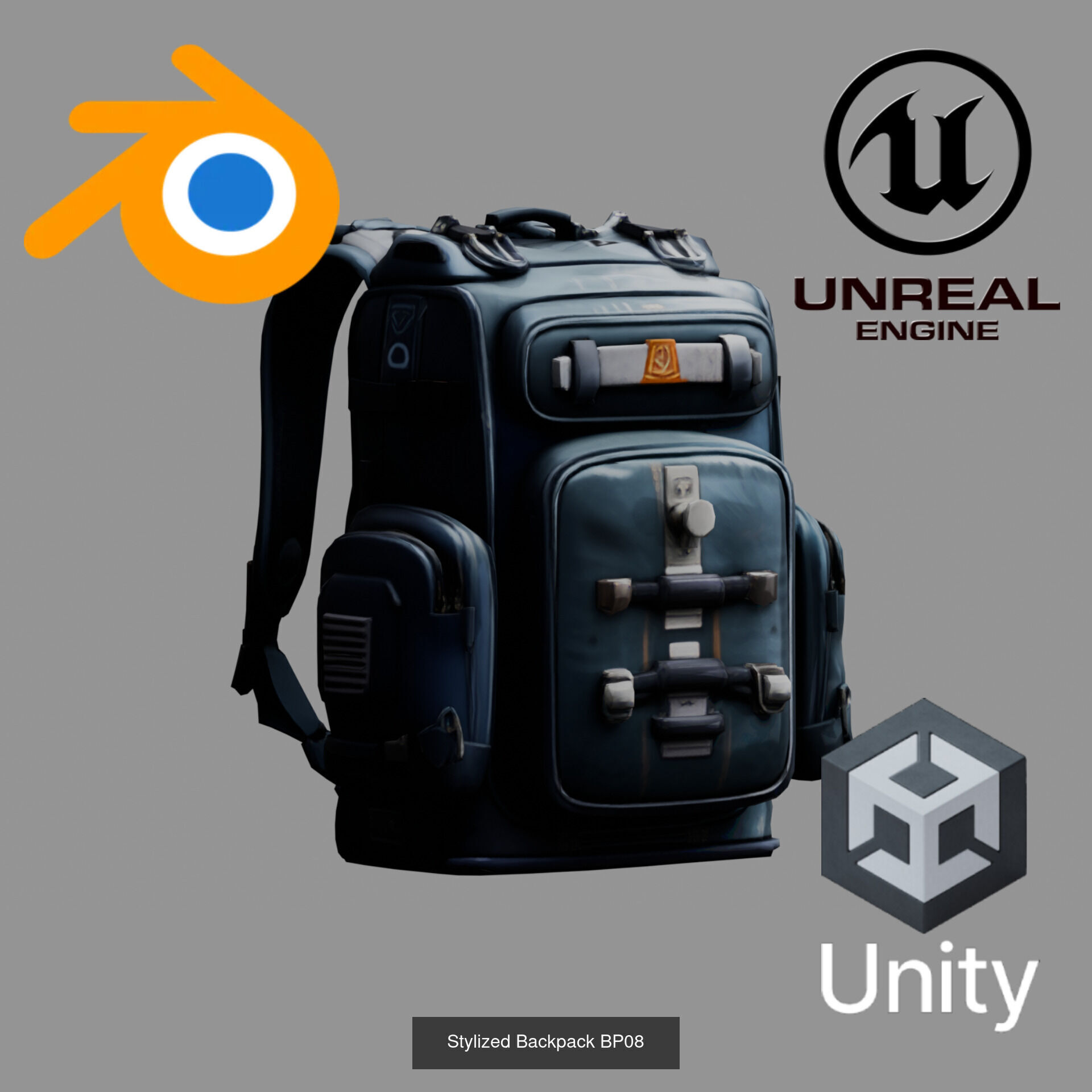 Sci-Fi Stylized Backpack Pack - Futuristic and Cyberpunk Bags 3D Model Collection_6