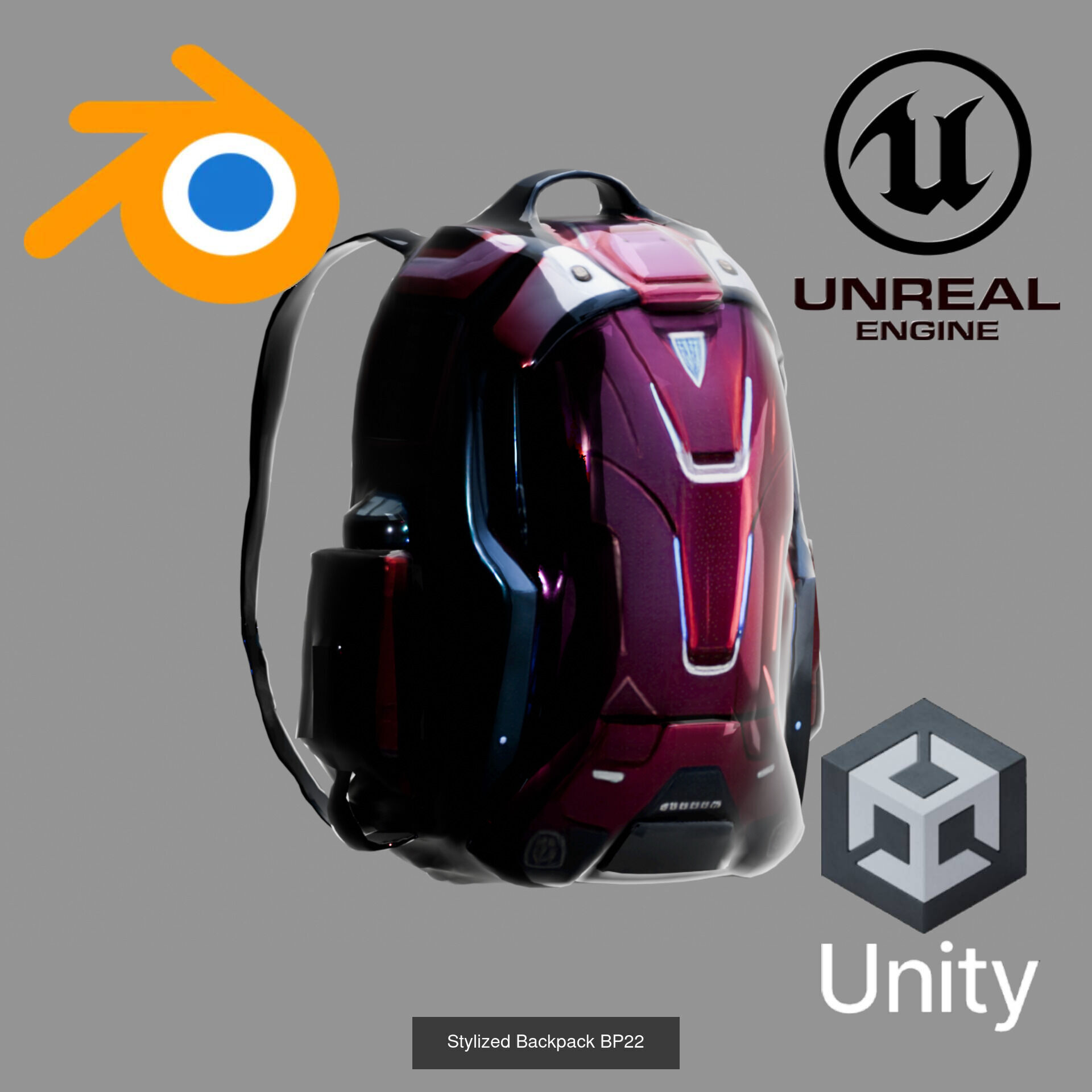 Sci-Fi Stylized Backpack Pack - Futuristic and Cyberpunk Bags 3D Model Collection_10