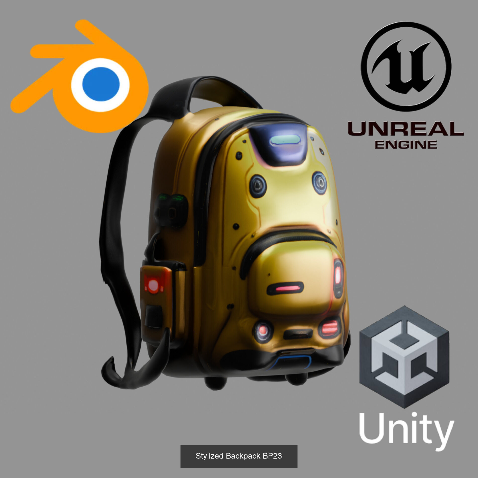 Sci-Fi Stylized Backpack Pack - Futuristic and Cyberpunk Bags 3D Model Collection_11