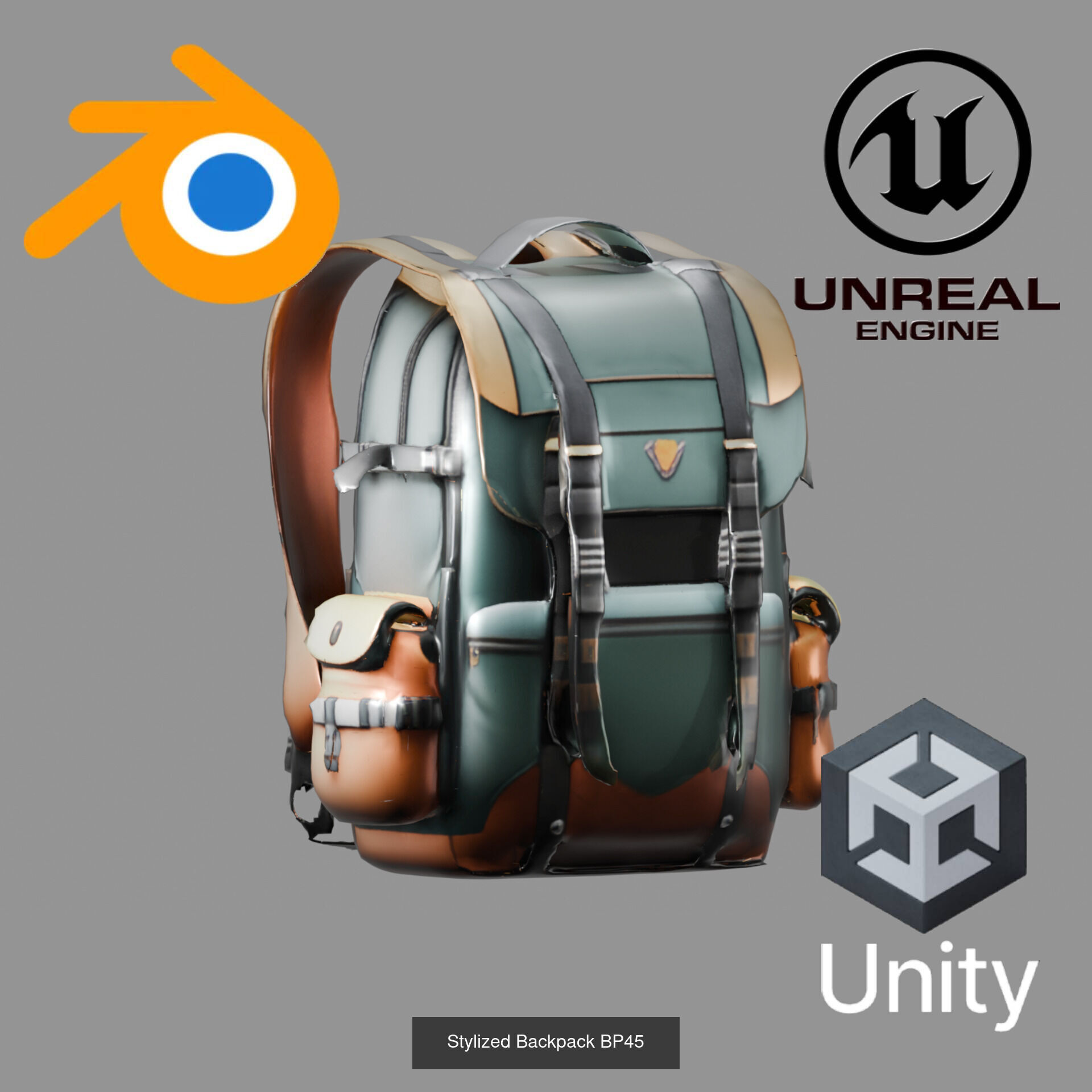 Sci-Fi Stylized Backpack Pack - Futuristic and Cyberpunk Bags 3D Model Collection_24