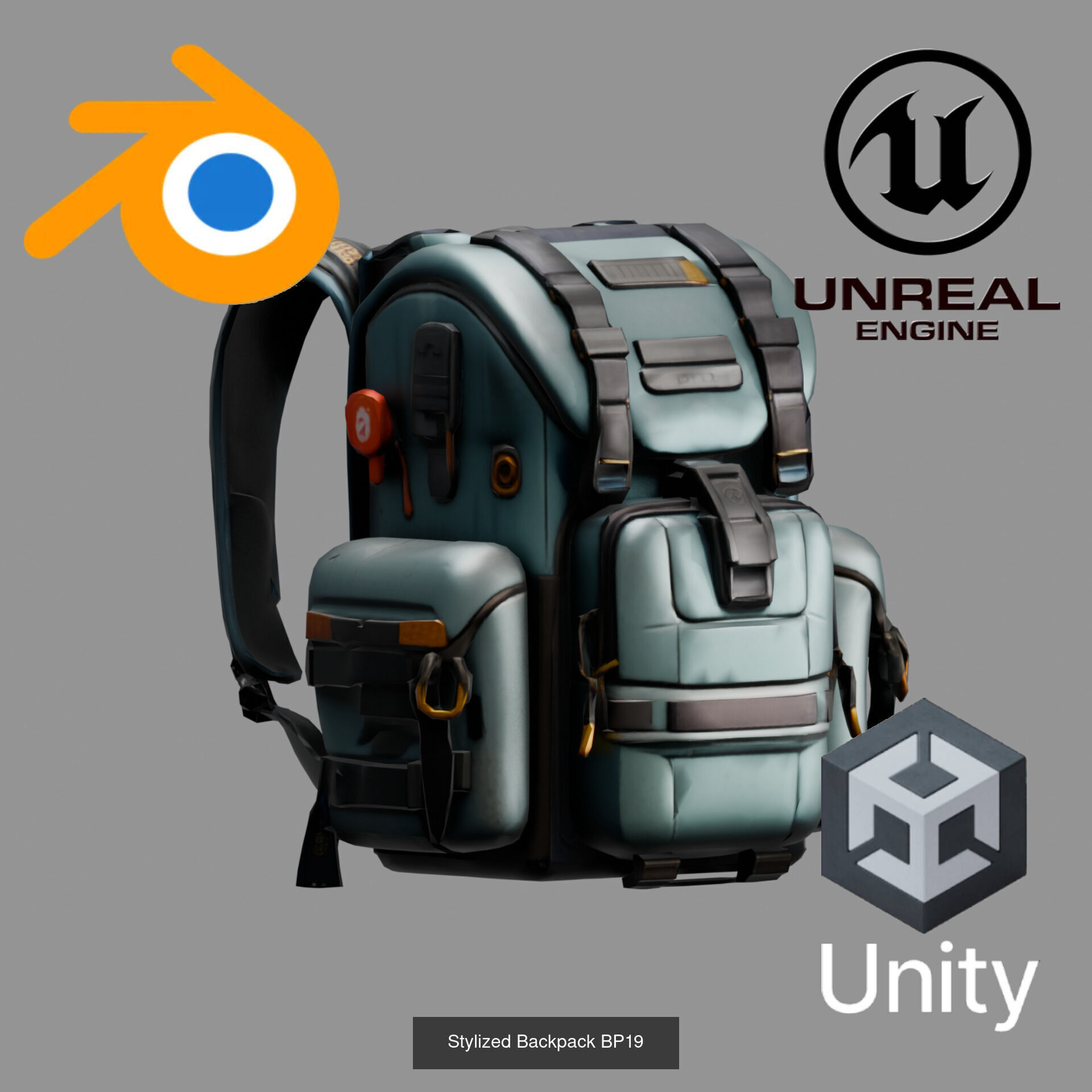 Sci-Fi Stylized Backpack Pack - Futuristic and Cyberpunk Bags 3D Model Collection_7