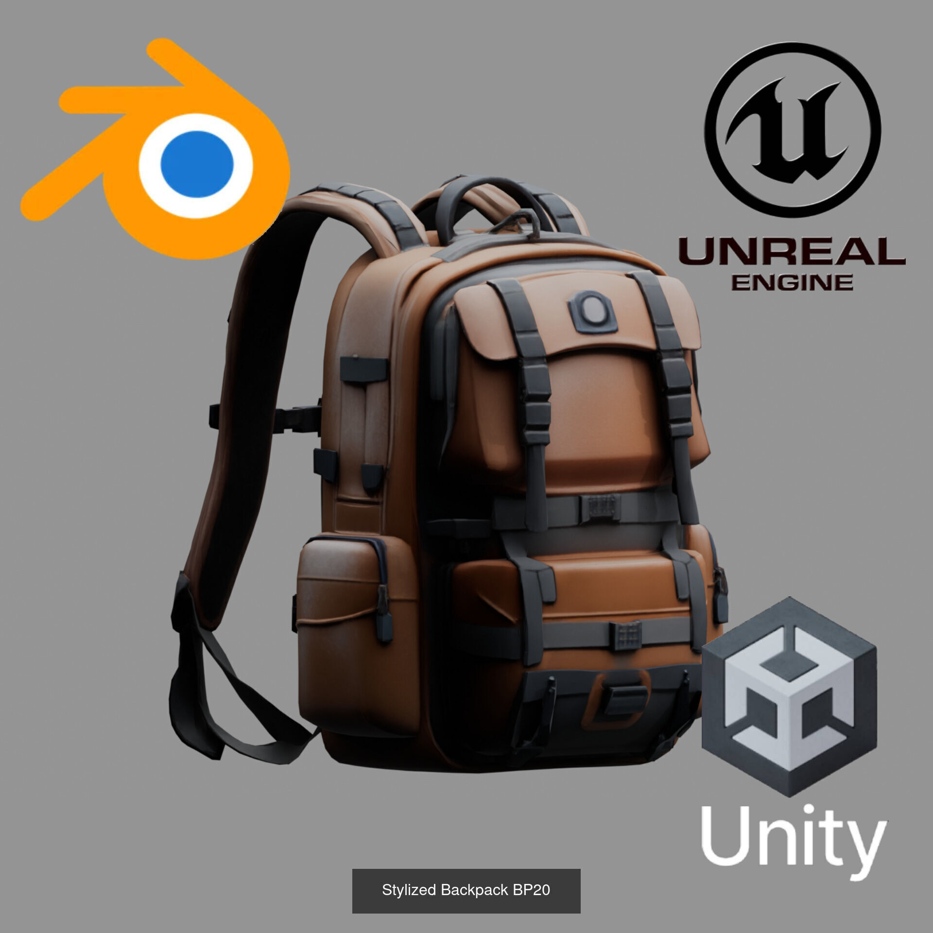 Sci-Fi Stylized Backpack Pack - Futuristic and Cyberpunk Bags 3D Model Collection_8