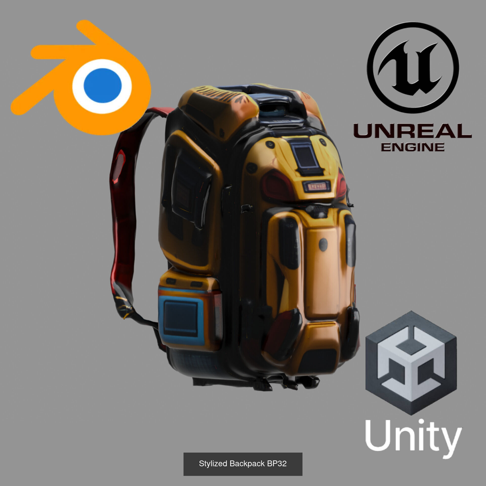Sci-Fi Stylized Backpack Pack - Futuristic and Cyberpunk Bags 3D Model Collection_20