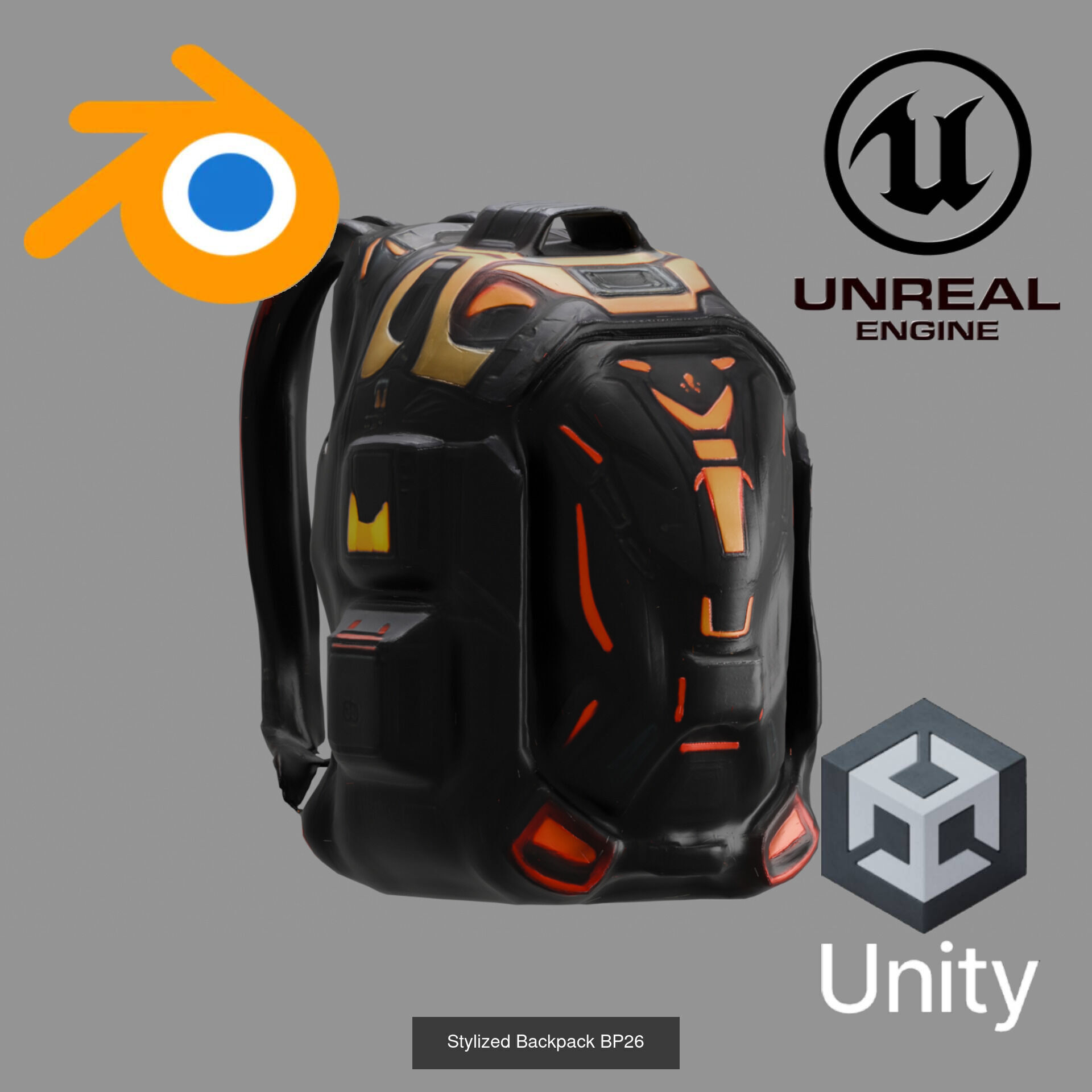 Sci-Fi Stylized Backpack Pack - Futuristic and Cyberpunk Bags 3D Model Collection_14