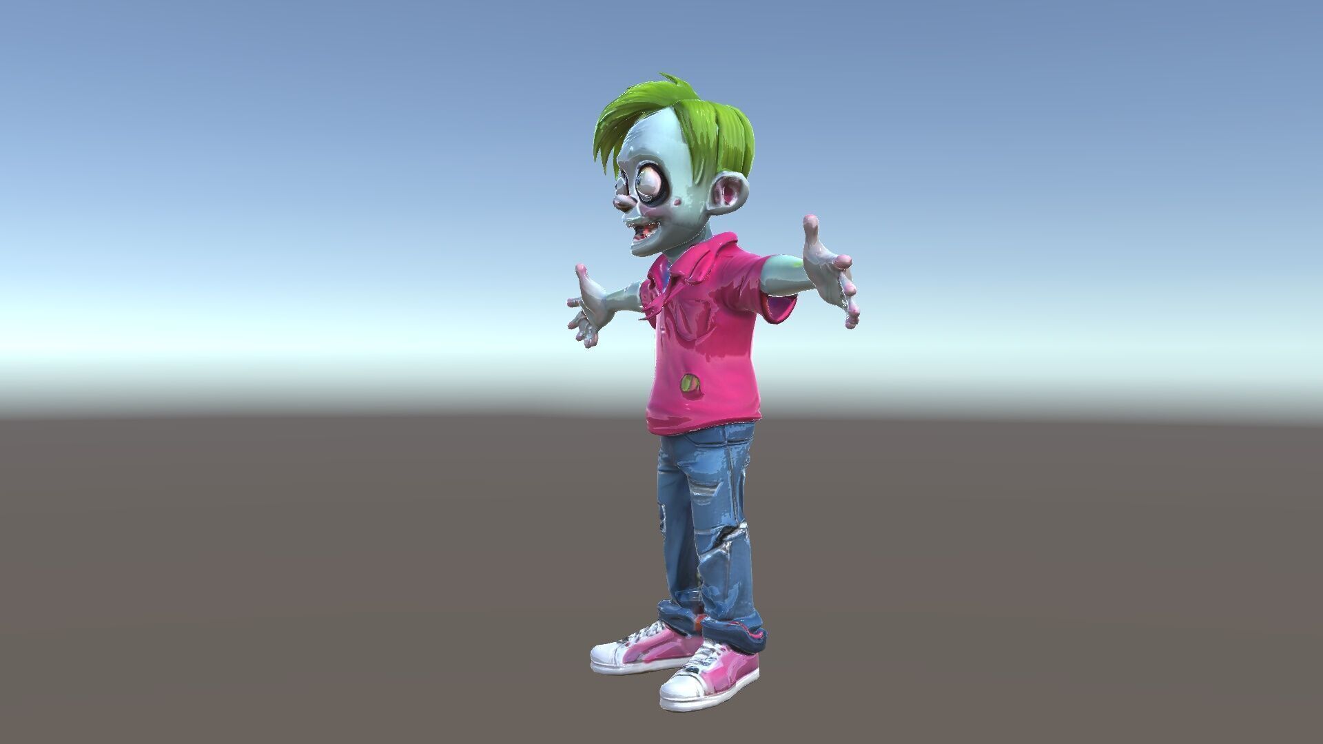 Animated Cartoon Zombie Boy with Pink Shirt and Green Hair Model Low-poly 3D model_35